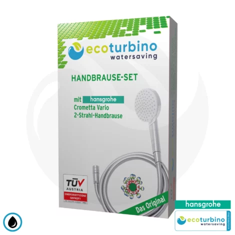 hansgrohe Crometta Vario, 2-jet SET + ecoturbino® 10 Legio | ET10L water-saving adapter + shower hose + shower head